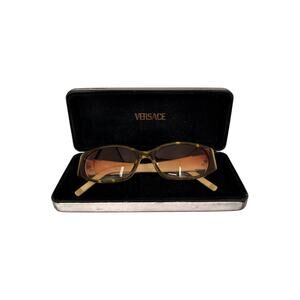 Versace Vintage Tortoiseshell Rectangle Sunglasses Black Brown Medusa Women's OS